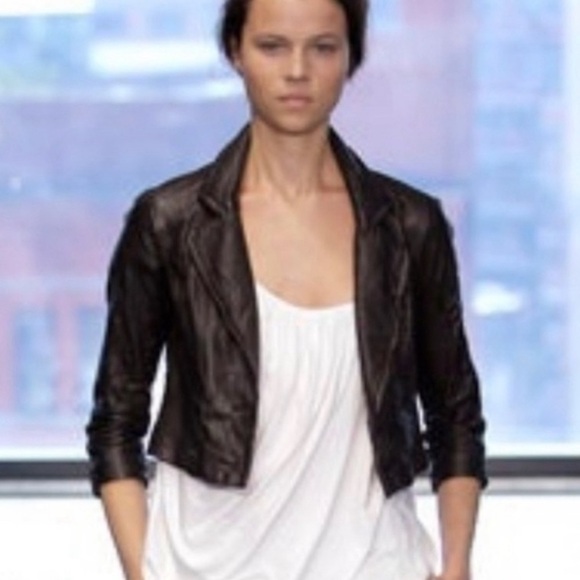 Authentic Yigal Azrouel black cropped leather jacket in black, size S - Picture 2 of 11
